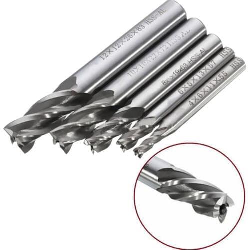 5pcs/Set Carbide End Mill HSS Straight Shank 4Flute Router Cutter Drill Bit Power Tool 4 6 8 10 12mm Endmill Router Bits iron