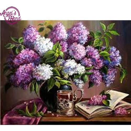 Diy 5d diamond painting Lilac cup book diamond embroidery flowers square diamond mosaic sequins art full embroidery Christmas