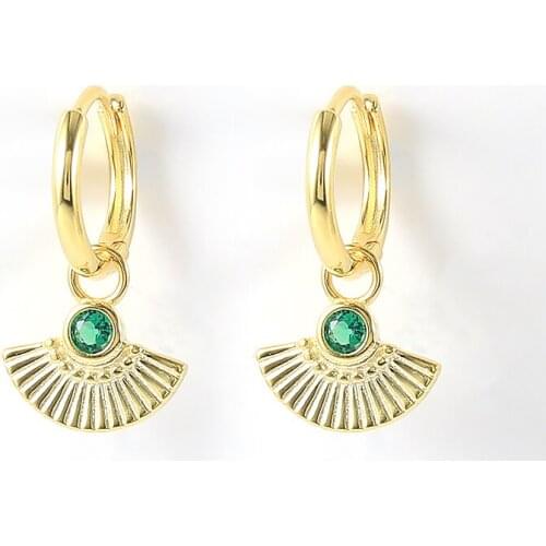 CANNER 925 Sterling Silver Fan-Shaped WomenS Earrings Colorful Circle Zircon Ear Pendant Hoop Earrings Jewelry Huggie Earrings