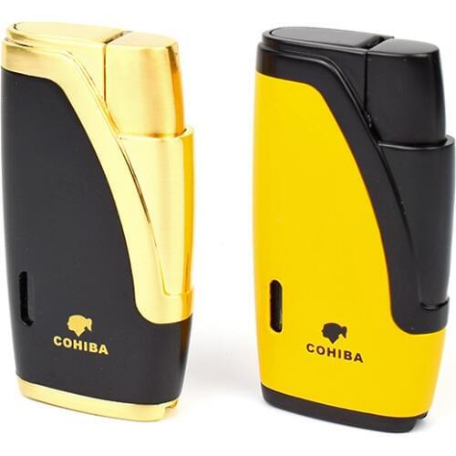 COHIBA Cigarette Lighter Cigar Smoking Ligther w/ Built-in Cigar Punch Flame Double Torch Cigarette Fire Lighters