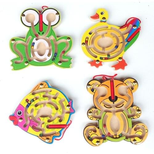 Wooden Magnetic Pen Maze Cartoon Animal Magnetic Maze Small Enlightenment Toy