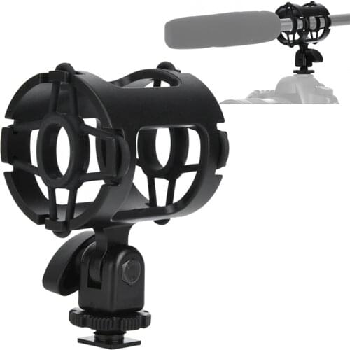 Microphone Shock Mount Holder with Cold Shoe Universal Plastic MIC Stand Shock-proof Clamp Studio Recording Bracket for Camera