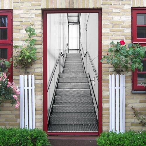 Creative Wall Stickers 3D Door Stickers Fake Wooden Doors Virtual Stairs Personalized Wood Doors Home Decoration Door Stickers