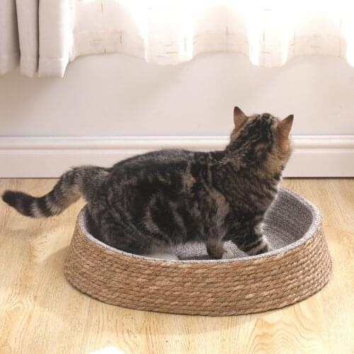 Round Cat Bed Basket Nest Cotton Rope Woven Warm Medium, Pet Sleeping Bed House Cute Fun Scratcher Scratching Scratch Mat Pad