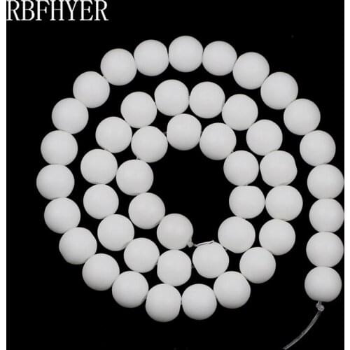 Natural stone Dull Polish Matte White Ceramic beads 6 8 10 12mm Round Spacer Loose beads fit DIY Beaded Bracelet Jewelry Making