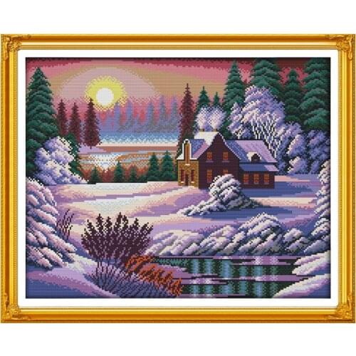 Dusk snow scene cross stitch kits 14ct count printing canvas cross stitch pattern landscape needlework embroidery DIY handmade