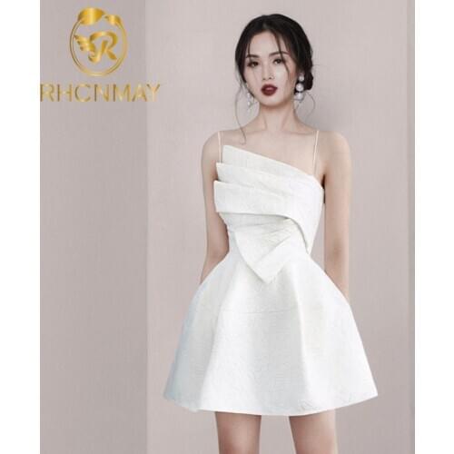 New Women Ruffles Party Dress Summer Runway White Spaghetti Strap Jacquard Dress Sexy Slim Mini Fashion Dress Vestidos