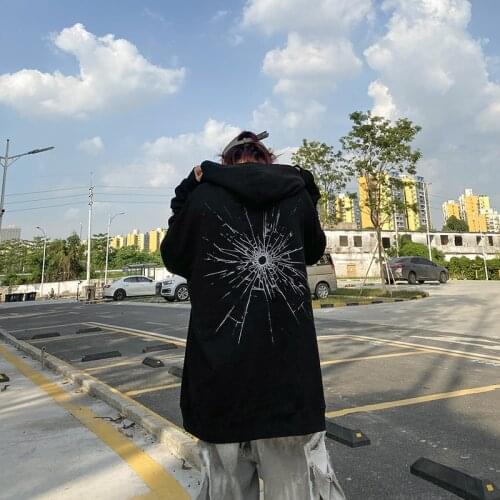 2021 Autumn men dark harajuku hoodies hole print street style oversized sweatshirt gothic pattern Couples plus size tops