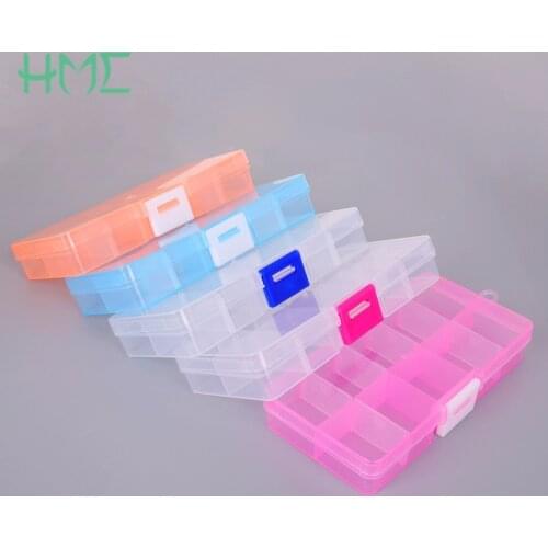 Hot 12.8*6.5*2.2cm 10 Cells Plastic Storage Boxes DIY Organizer Box 5 Colors Transparent Color Splittable Plastic Storage Boxes