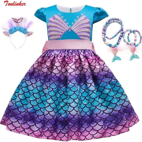 2020 Girls Mermaid Dress Costume Princess Up With Cape For Girl Carnival Fancy Party Dress Kids Dresses Child Clothing