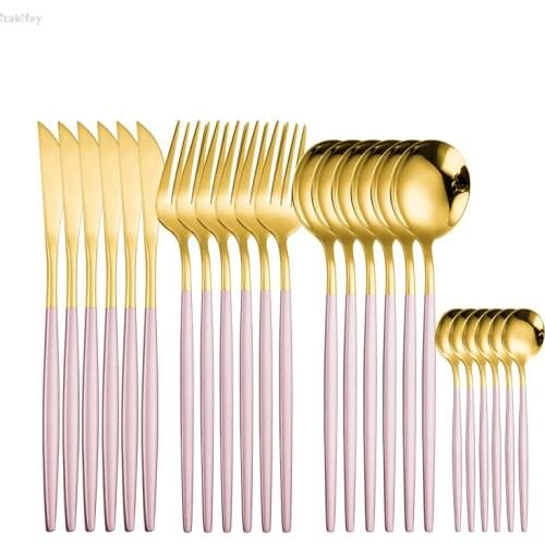 Tableware Cutlery Set Pink Gold Flatware Dinner Knives Forks Spoons 18/10 Stainless Steel Dinnerware Silverware Set Dropshipping