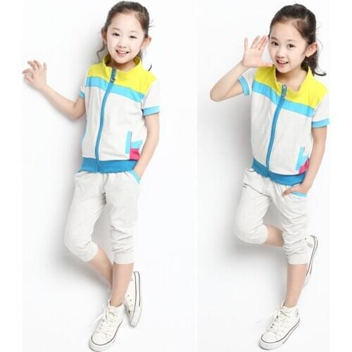 2016 New girls casual Summer clothes,children clothing sets, cotton t-shirt +half pants 2pieces, teenager sports suits 110-160