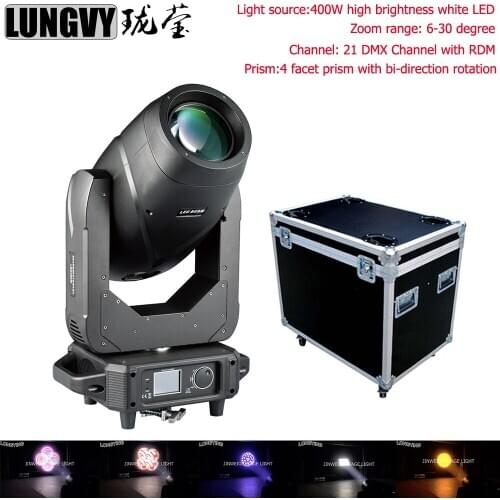 Free Shipping With Road Case 400W Led Moving Head Light Zoom Spot Light 21 DMX Channel with RDM Stage Light DJ Shows Equipment