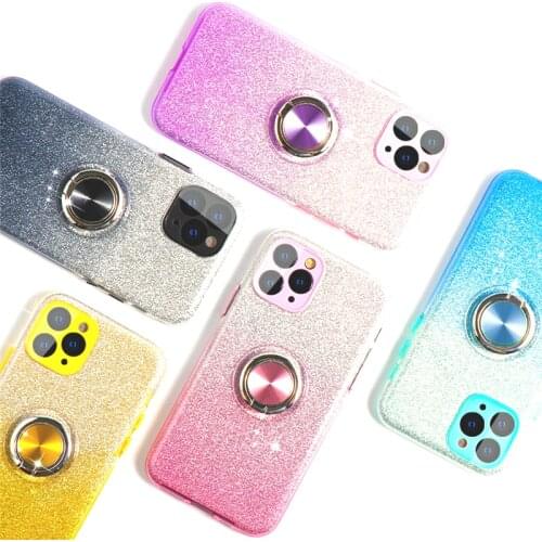Luxury Bling Glitter Case For iPhone 12 11 Pro Max XS X S R XR 7 8 Plus SE 2020 Phone With Ring Holder Stand Gradient Soft Cover