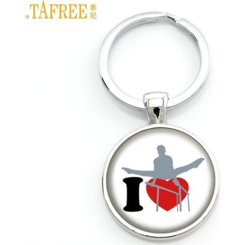 TAFREE Brand women charms Gymnastics key chain ring holder vintage novelty sports silhouette Gymnastics keychain jewelry SP122