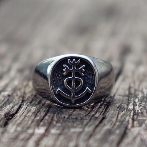 Mysterious Symbol Silver Color 316L Stainless Steel Biker Rings Mens Fashion Seal Rings Jewelry