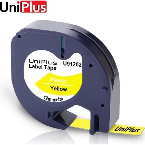 UniPlus Black on Yellow LT 91332 12mm Label Tapes for Dymo Letratag LT-100H LT-100T QX50 Label Printer Plastic Labelmaker