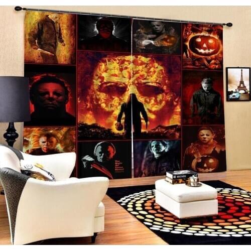 Custom Skull Firing Man Windows Curtains Thicken For Living Room Bedroom Decorative Kitchen Curtains Drapes Treatments Dropship