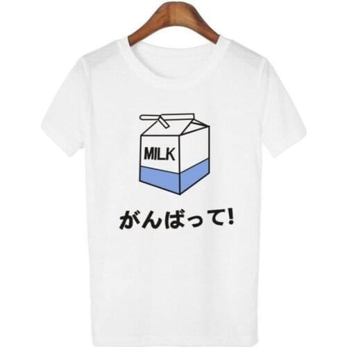 Womens Kawaii Milk Box Pattern T-shirt Short Sleeve Loose Top Tee Shirt