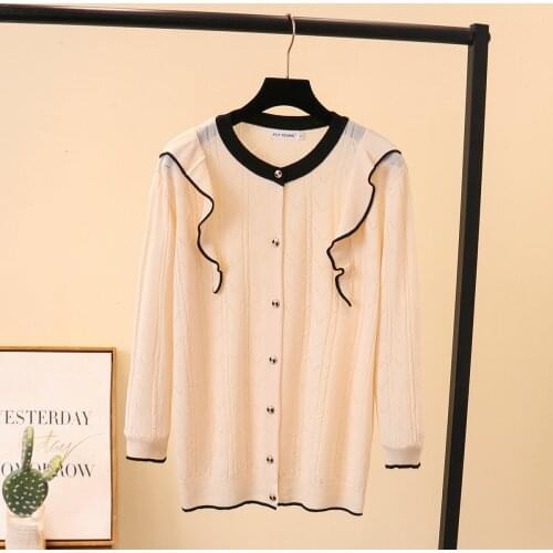Plus size O-neck three quarter sleeve knitted women loose tshirts 2021 spring ruffles ladies Elasticity t shirts female top