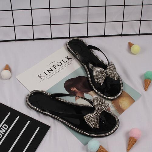 NAN JIU MOUNTAIN 2020 Summer Flat Slippers Beach Sandals Flip Flops Handmade Rhinestones Outside Women Slippers Rosette