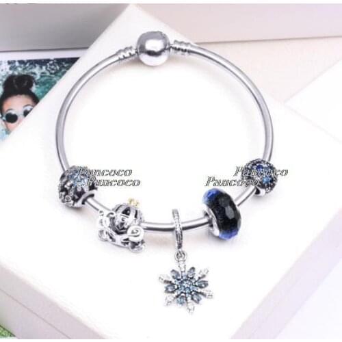 925 Sterling Silver Snowflake With Crystal Pendant Beaded Bracelet For Women Wedding Gift Pandora Jewelry