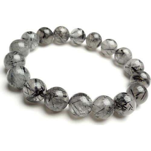 11mm Genuine Brazilian Natural Black Hair Needle Rutilated Quartz Crystal Round Bead Jewelry Women Fashion Charm Bracelet Femme