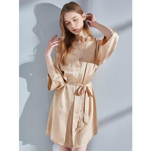 Women 100% Silk Robe Sleepshirt Champagne Gold Night Dress Sleepwear for Ladies New Nightgowns 16 Momme Real Silk Nightwear Sets