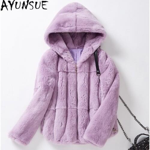 AYUNSUE 2020 Winter Clothes Women Real Fur Coat Female Rex Rabbit Fur Jacket Woman Parkas Vintage Ladies Coats and Jackets 18211