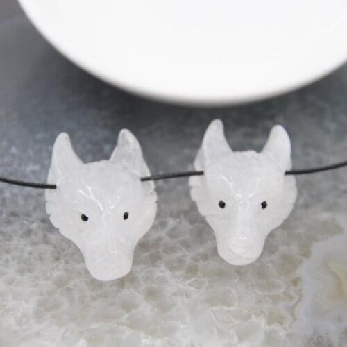 1pcs Natural White Crystal Quartz Hand-carved Wolf Head Pendant Reiki Animal Figurine Necklaces DIY Jewelry Making Accessories