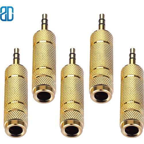 2PCS 3.5mm 1/8 Inch Plug To 6.35mm 1/4 Inch Jack Gold Plated Audio Stereo Adapter Converter for Headphone Audio Microphone