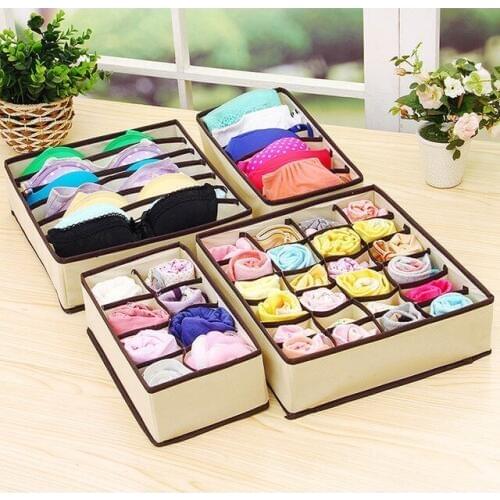4PCS Space Saver Nonwoven Clothing Organizer Container Foldable Container Divider Ties Socks Underwear Classify To Storage