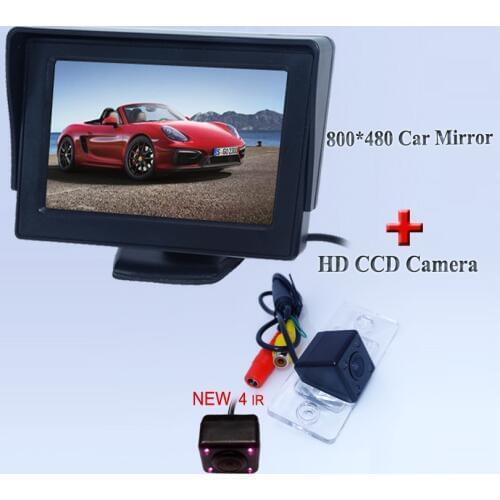 Auto car rear backup camera 4 ir +4.3" wire car monitor for VW Touareg/POLO(3C)/ Cayenne /Golf/Old Passat/Fabia/Poussin