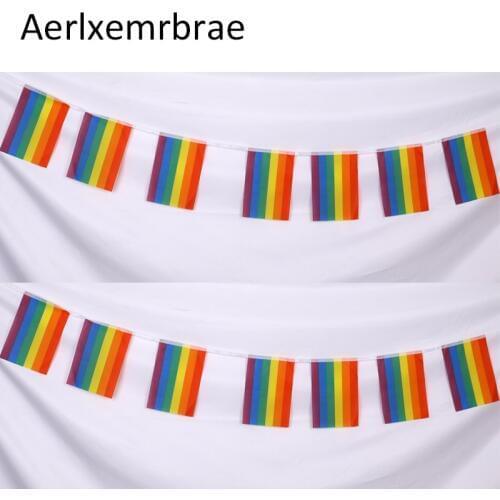 Free Shipping Aerlxemrbrae 5.5M 20pcs/set14cmx21cm d Rainbow string flag Polyester standard Flag Gay Pride Peace Flags