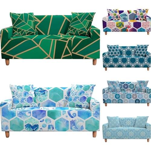 Geometry Plaid Sofa Slipcovers Elastic Sofa Covers for Living Room Stretch Handrails Couch Cover Sofa Towel 1/2/3/4-seater
