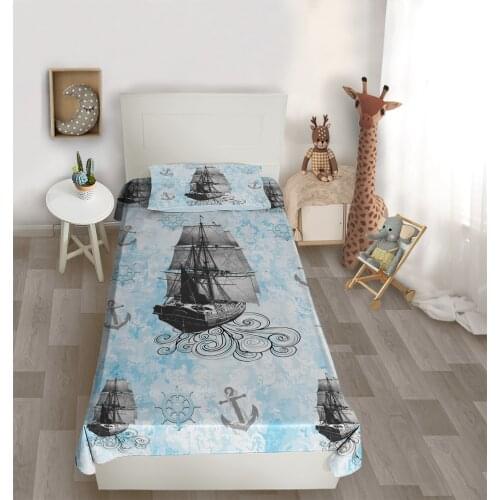 Çocuk odası yatak örtüsü kanca dümen gemi deniz bulut