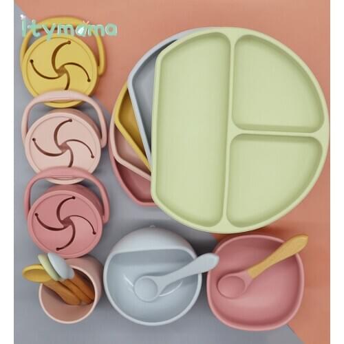 Baby Silicone Feeding Bowl Platos Solid Baby Bibs Fashionable Childrens Dishes Baby Tableware BPA Free Snack Cup Baby Stuff