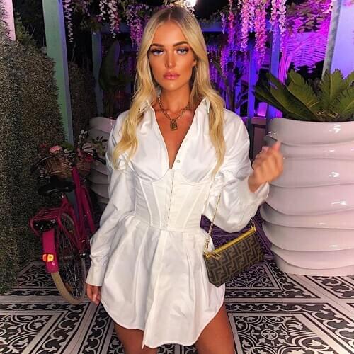 Elegant White Shirt Dress Women Lace Up TShirt Dress Mini Short Autumn Dresses Streetwear Winter Clothing Women