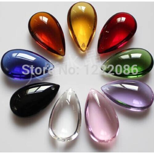 30pc Smooth Almond Assorted Colors Chandelier Crystal 38mm Teardrop Prism Pendants Curtain Beads