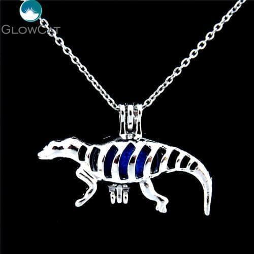 GLOWCAT K288 Gothic Dinosaur Beads Stones Cage Locket Necklace Aromatherapy Essential Oil Pendant Necklace