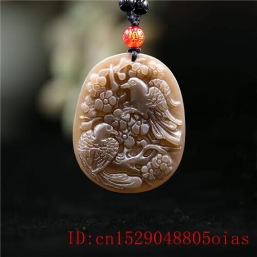Brown Jade Bird Pendant Jadeite Women Flower Amulet for Gifts Necklace Jewelry Natural Carved Chinese Fashion Charm