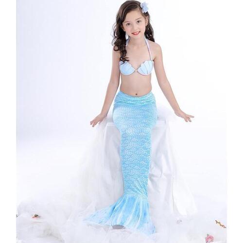 Girls Swimming Mermaid Tail Costume Children Ariel Bathing Suit Swimmable Mermaid Tail Halloween Party Child Kids No Flippers