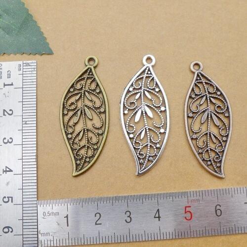 Leaf shape alloy diy clover carved out antique bronze/silver/copper charm pendant jewelry findings free shipping 43*17mm 50pcs
