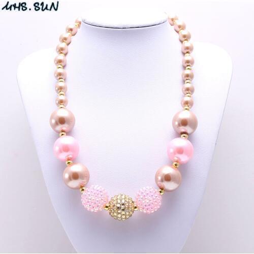 MHS.SUN 1PC Fashion Baby Girls Chunky Necklace Pink Color Princess Children Bubblegum Beads Necklace Toddler Baby Jewelry