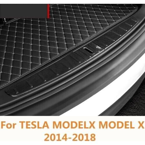 For TESLA MODELX MODEL X 2014-2018 Carbon Fiber Rear Trunk Bumper Scuff Plate Door Sill Interior decoration Auto Accessories