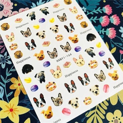 Newest HANYI-163-164 dog 3d nail art sticker nail decal stamping export japan design