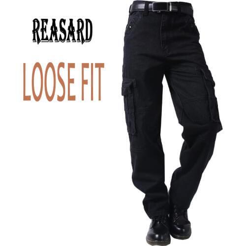 Plus Size Russian Style Mens Cargo Jeans With Cargo Pocket Baggy Cargo Pants Denim Black Realaxed Loose Straight Jeans For Men