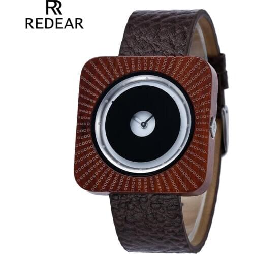 REDEAR Timepieces Quartz Wood Watch Men Or Women Sandalwood Watch Brown Leather Strap Luxury Wristwatches Anniversary Gifts