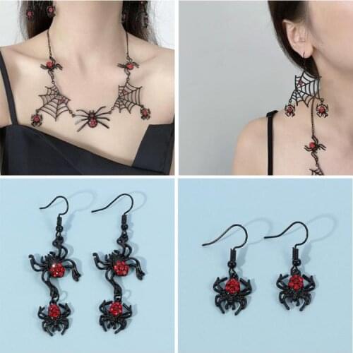 Halloween Spider Earrings Spider Web Earrings Crystal Spider Drop Dangle Earrings Necklace Set for Women Holiday Gift