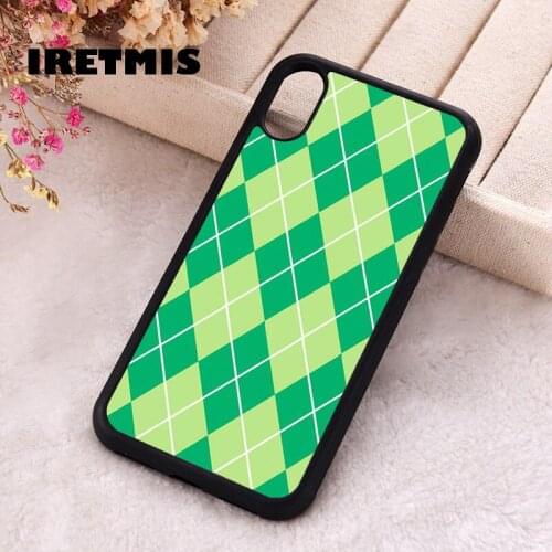 Iretmis 5 5S SE 2020 Phone Cover Case for iPhone 6 6S 7 8 Plus X Xs XR 11 12 Mini Pro Max Silicone Cute Lime Green Argyle